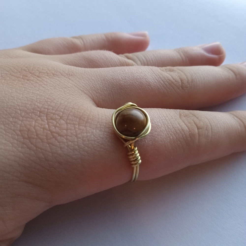 Tiger's eye stone wire wrapped ring size 8 - Picture 2 of 9